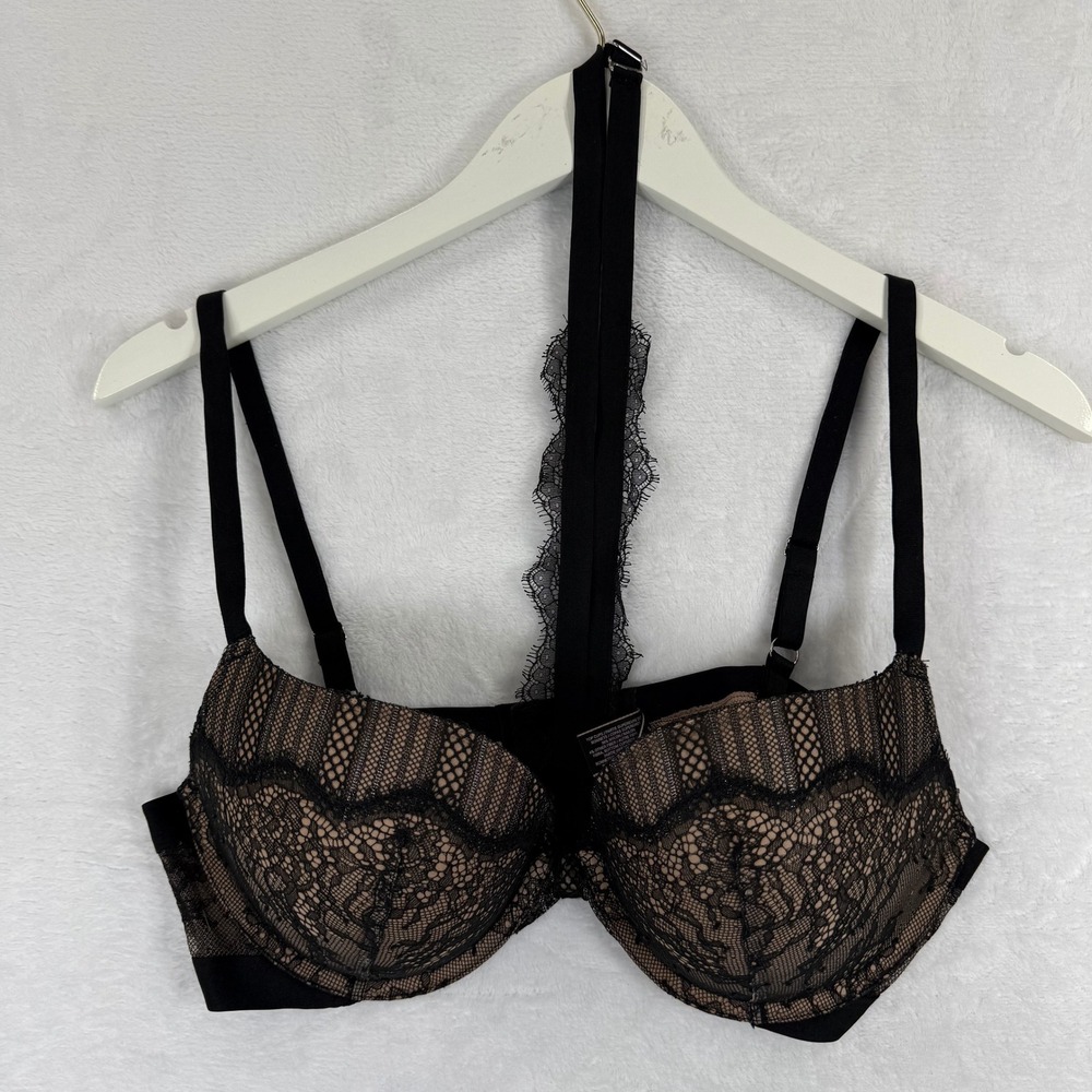 Victoria's‎ Secret Very Sexy Push-Up Bra 36C Black Lace T-Back Racerback